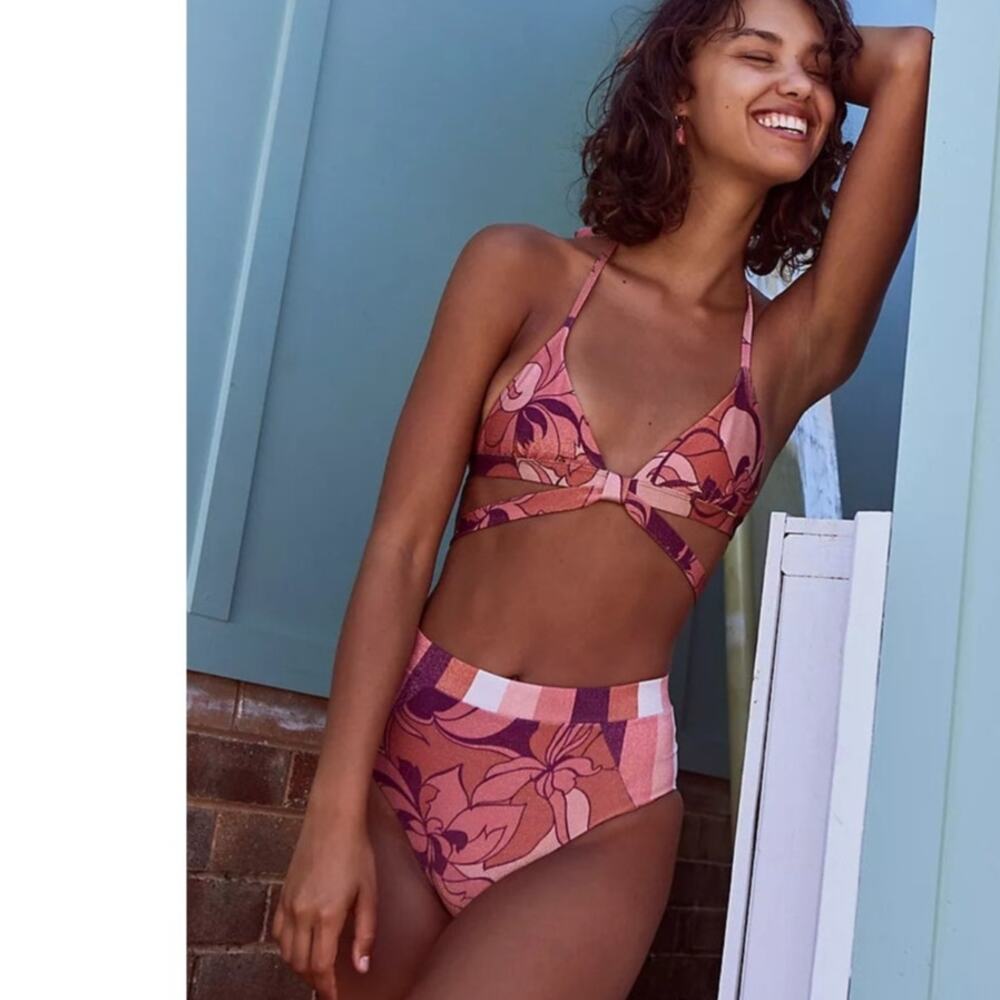 Free People Pink and Purple Floral High-Waist Bikini